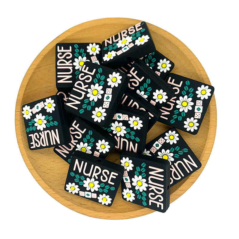 Silicone Focal Beads Nurse Floral Band-Aide Pastel Lettering Black 2