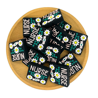 Silicone Focal Beads Nurse Floral Band-Aide Pastel Lettering Black 2