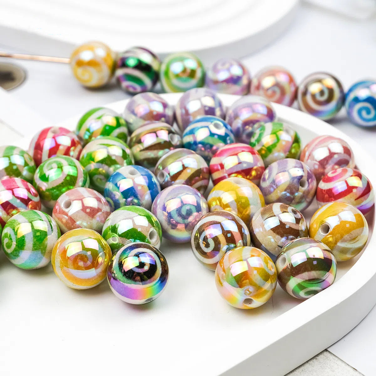 UV Plating Round Acrylic Beads 16mm Lollipop Rotating Pattern 50pcs