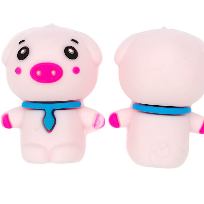 Silicone 3D Focal Beads Piglet Wearing Blue Scarf