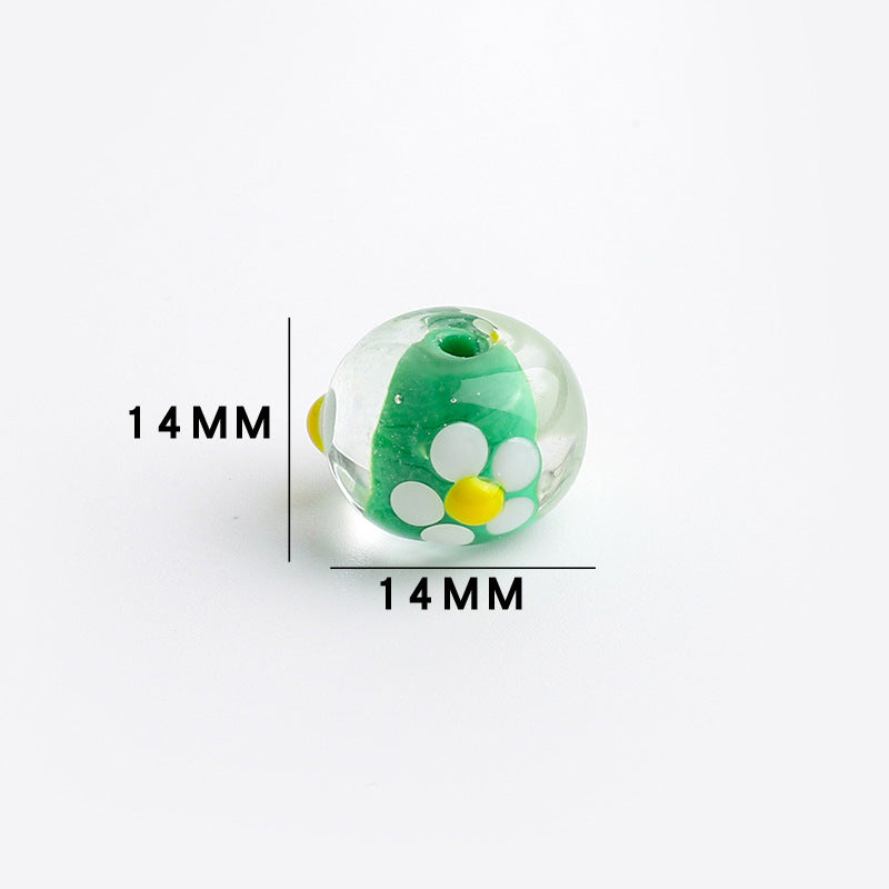 Dopamine-Themed Flower Glass Beads 14mm 10pcs 6