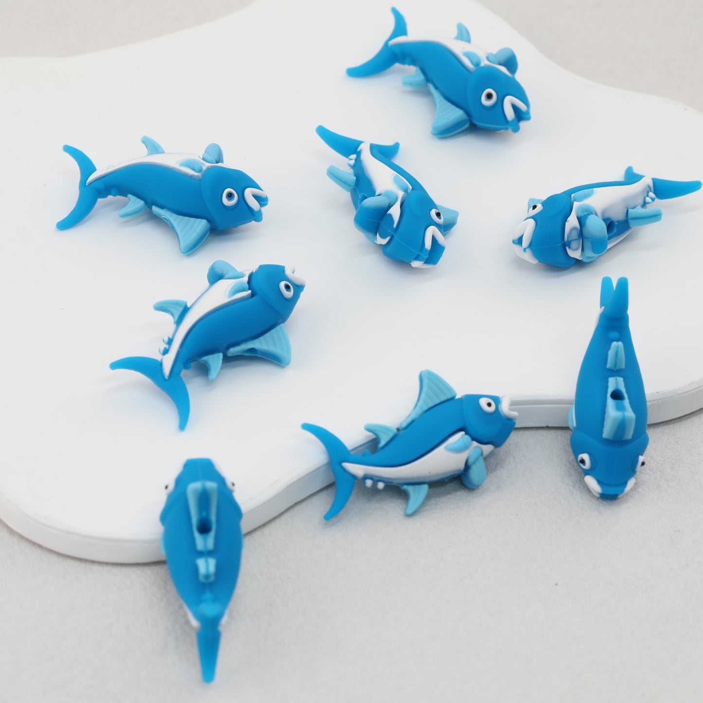 Silicone 3D Fish Focal Beads Blue 20pcs 2