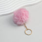Pom Pom Keychain Plush Violet Faux Fur Ball Gold Ring 8cm - Deep pink