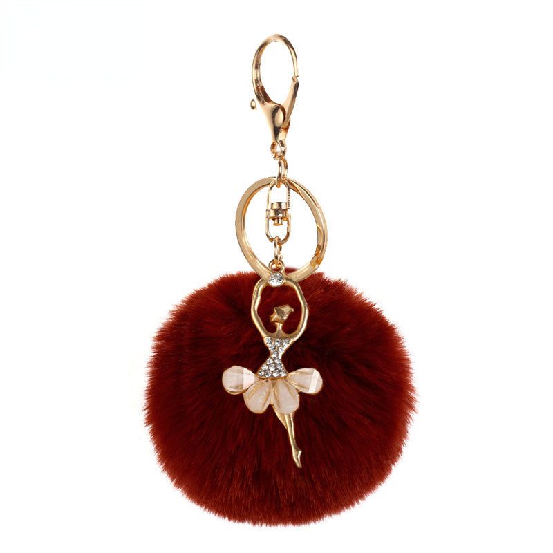 Pom Pom Keychain Alloy Ballet Girl Gold Tone with Rhinestones 17