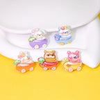 Cute Animal Driving Fruit Cart Resin Beads Glossy Mixed 10pcs 3