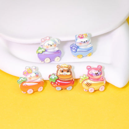 Cute Animal Driving Fruit Cart Resin Beads Glossy Mixed 10pcs 3