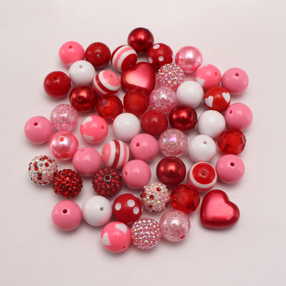 Bubblegum Beads 20mm Red Pink White Valentine Hearts Chunky Mix 50pcs 3