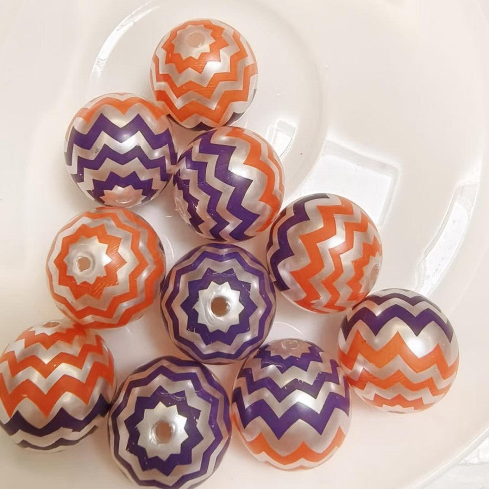 Halloween Orange Purple Chevron Bubblegum Acrylic Beads 20mm 10pcs 3