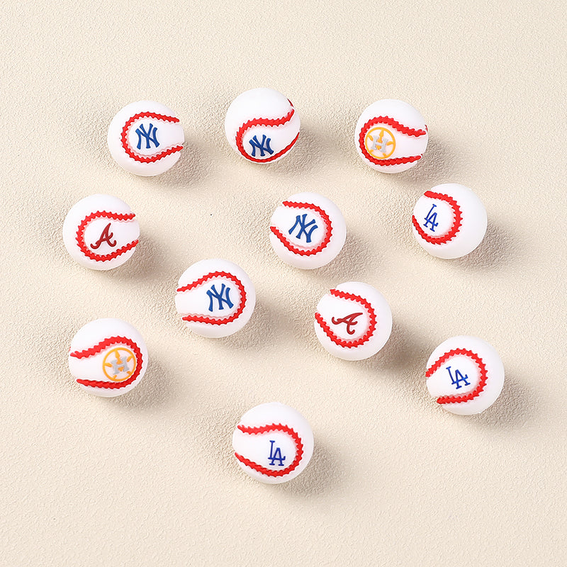 Silicone 3D Focal Beads Baseball Team Bright Red Stitches Team Initials 20pcs 5