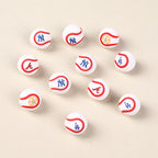 Silicone 3D Focal Beads Baseball Team Bright Red Stitches Team Initials 20pcs 5