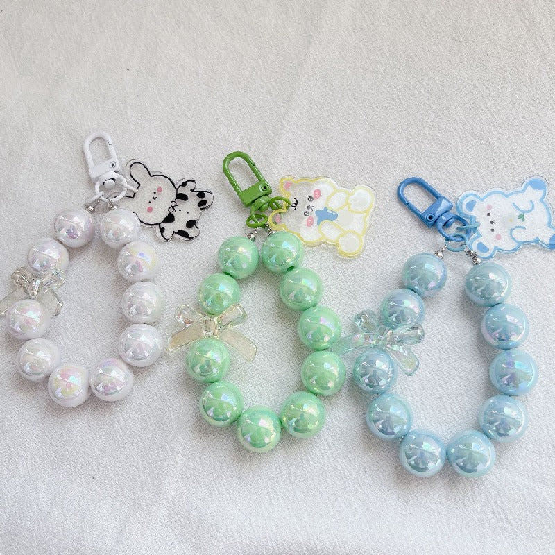 Acrylic Beaded Rabbit and Bear Keychain with Translucent Bow Charm 2