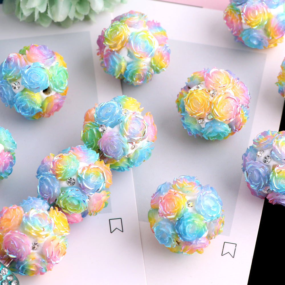 Multicolor 21mm Bubblegum Beads with Gradient Rose Flower Design 10pcs 4