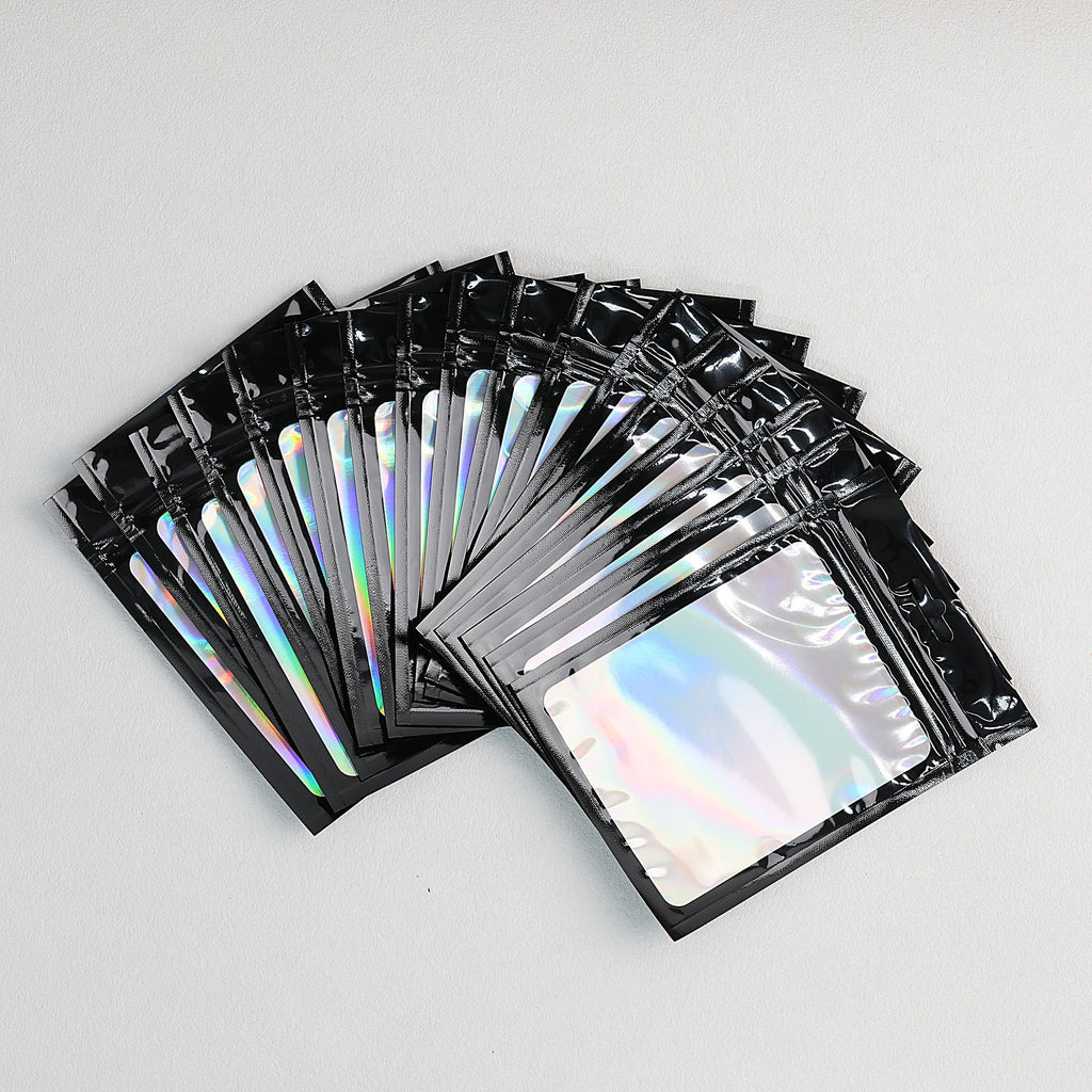 Zip Lock Bags 10.5x15cm Holographic PE Plastic Clear Window 50pcs