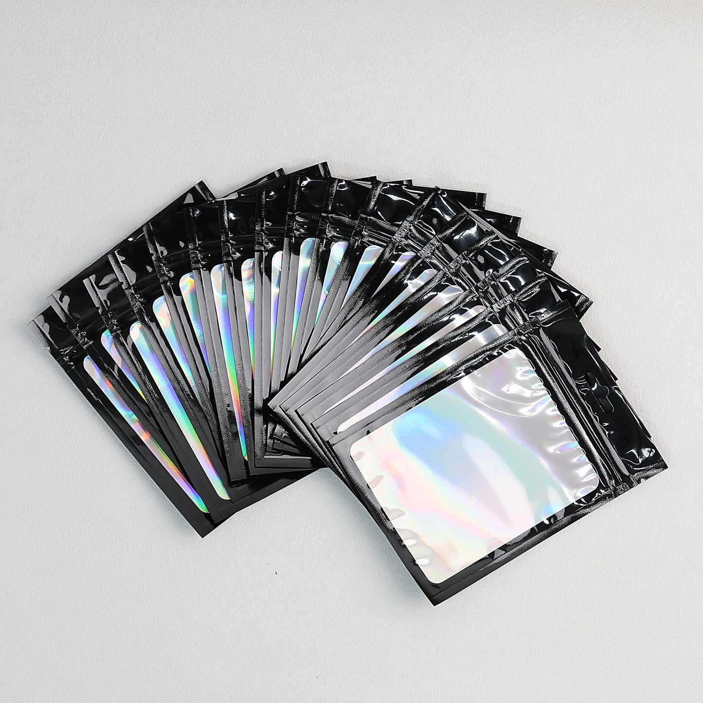 Zip Lock Bags 10.5x15cm Holographic PE Plastic Clear Window 50pcs