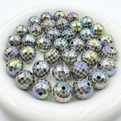 UV Finish Acrylic Plaid Round Beads 16mm Glossy Colorful 10pcs 10
