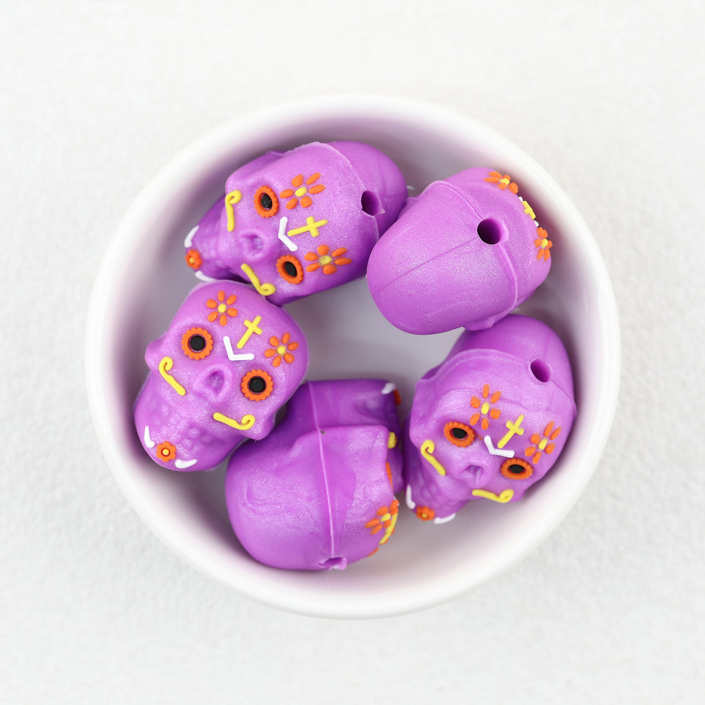  3D Halloween Colorful Skull Silicone Focal Beads 20Pcs 3
