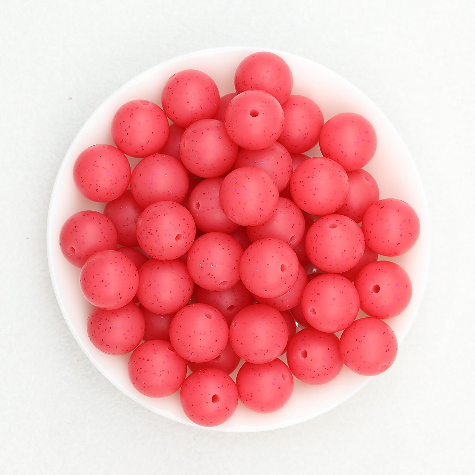 15mm Glitter Silicone Round Beads with 2.5mm Hole 50pcs - Glitter Red
