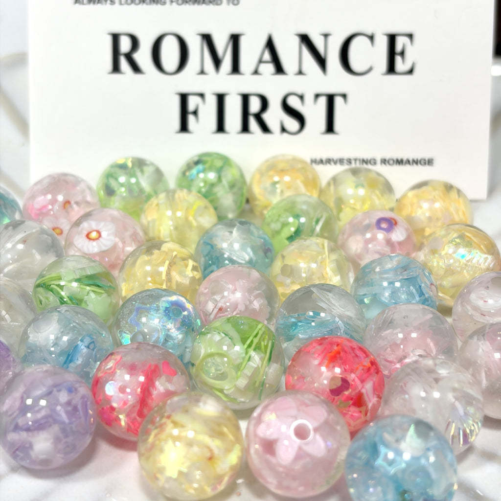 Summer Inspired 16mm Resin Round Beads with Sparkling Sequins 10pcs 2