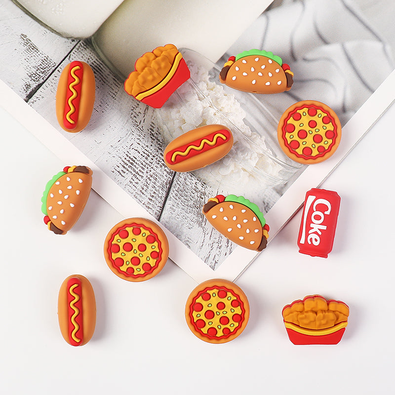 Silicone 3D Focal Beads Fast Food Chicken Nuggets French Fries Taco Pizza 20pcs 11