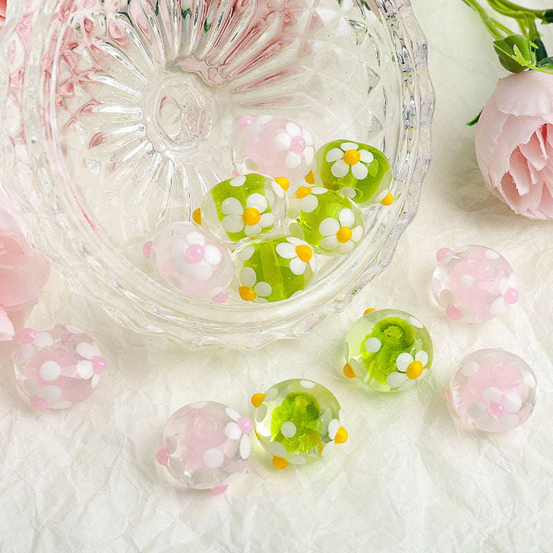 Colorful Floral Round Transparent Glass Spacer Beads 17mm 10pcs