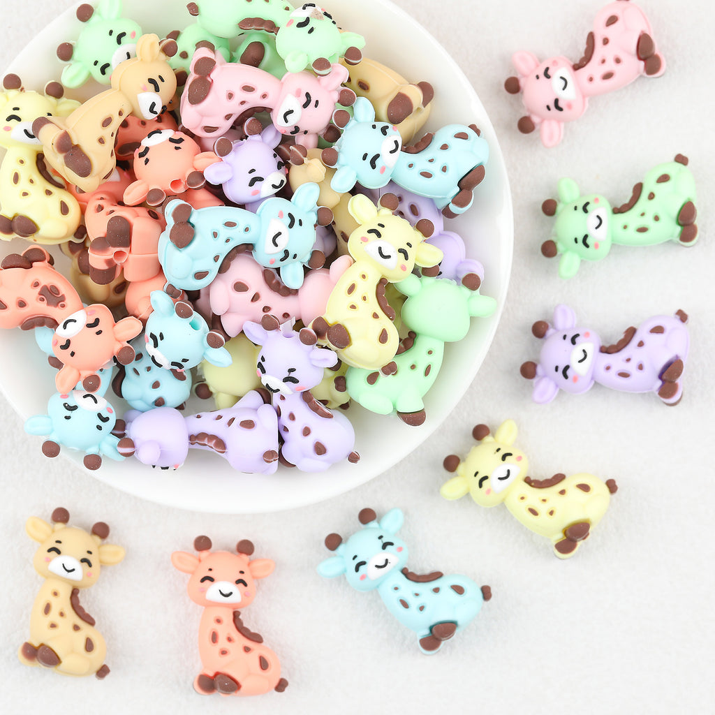 3D Multicolor Cute Giraffe Silicone Focal Beads 20Pcs