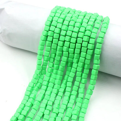 Cube Clay Beads 6mm Solid Color Polymer Matte Finish 10strands 19