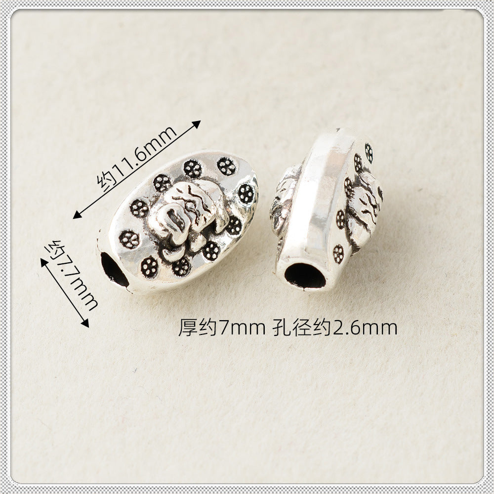 Oval Metal Beads 11.6mm 20mm Auspicious Elephant Bright Silver Alloy 100pcs 3