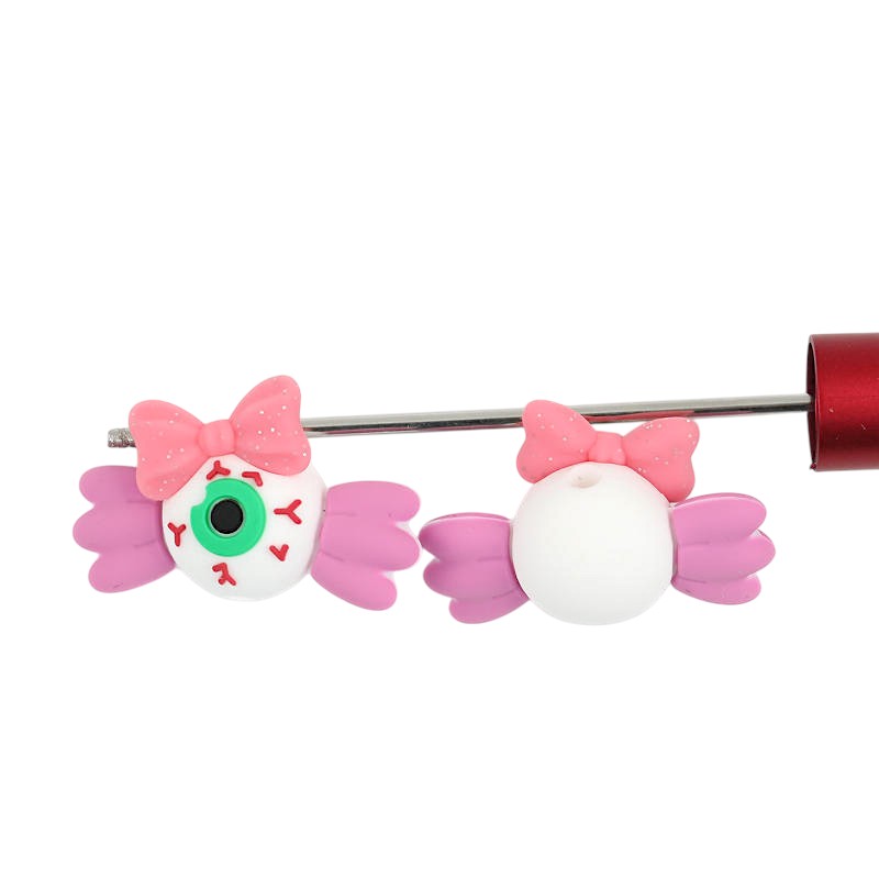 Silicone 3D Focal Beads Halloween Bow Eyes Glittery Pink Bow 20pcs
