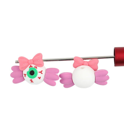 Silicone 3D Focal Beads Halloween Bow Eyes Glittery Pink Bow 20pcs