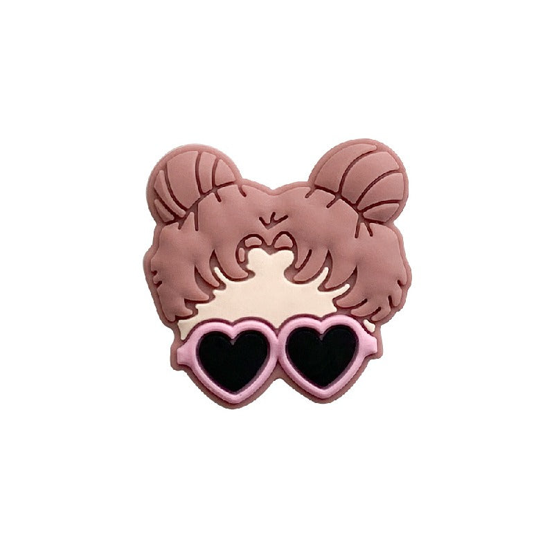Silicone Focal Beads Glass Girl Double Buns Heart Sunglasses 20pcs 6