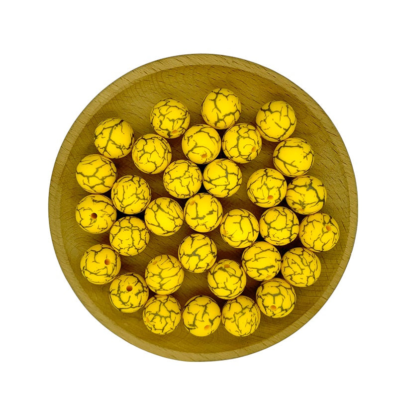 15mm Silicone Beads Crackle Printed Multi Color 50pcs 12