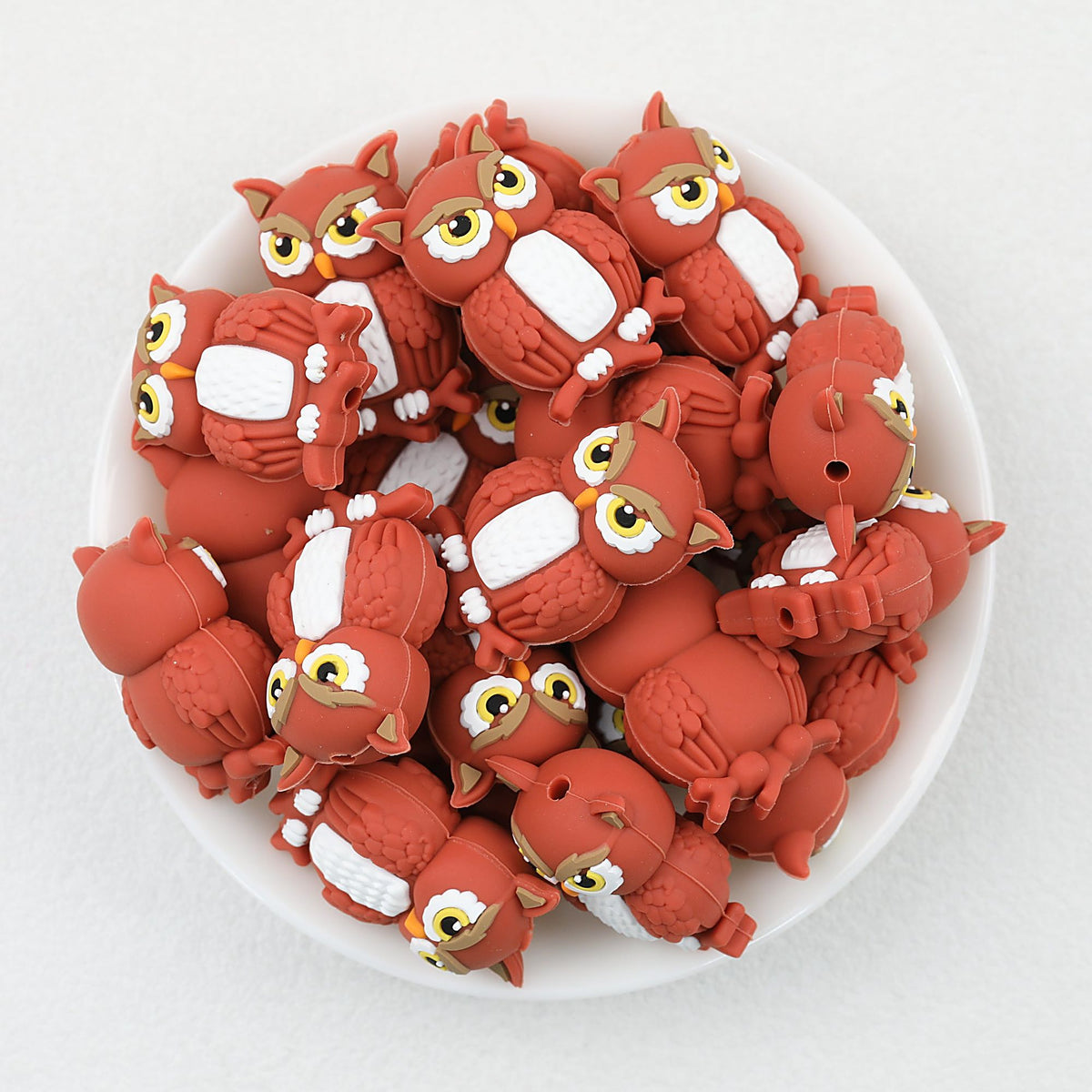 3D Brown Owl Silicone Focal Beads 20pcs