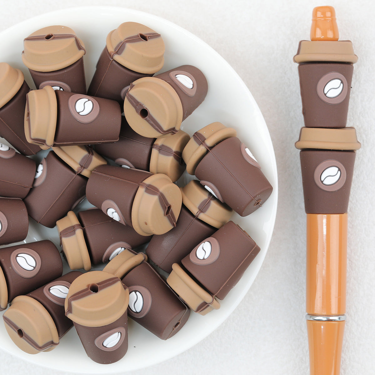 3D Dark Brown Coffee Cup Silicone Focal Beads 20Pcs 