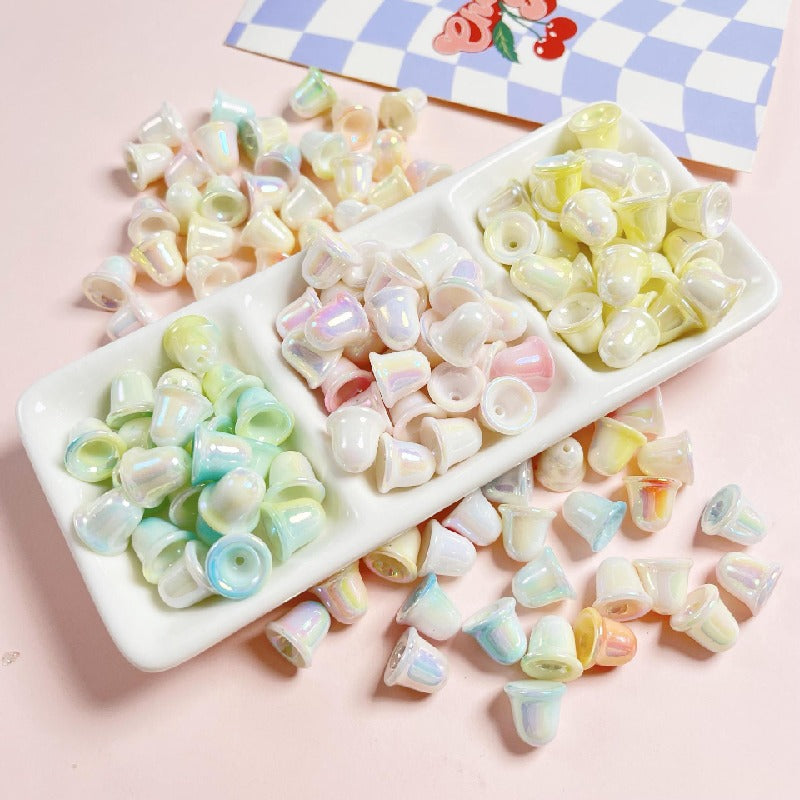 Double Colored Bell Orchid Acrylic Beads 11mm Iridescent 10pcs