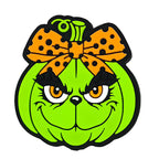 Silicone Focal Beads Halloween Pumpkin with Leopard Bow