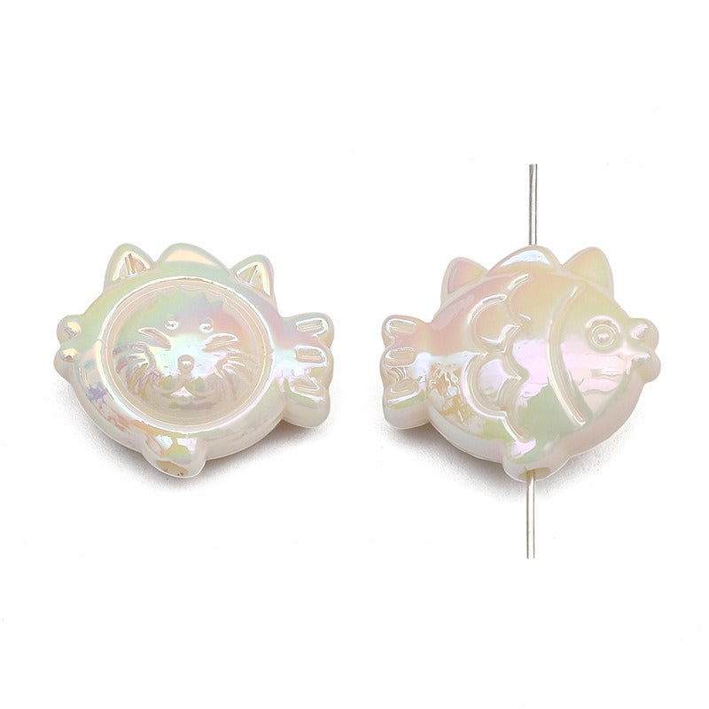 Painted Cat Fish Acrylic Beads 26x22mm Glossy Iridescent 8pcs 8