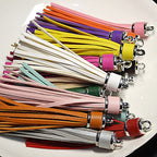 Silver PU Leather Tassel Keychain Metallic 9cm Length