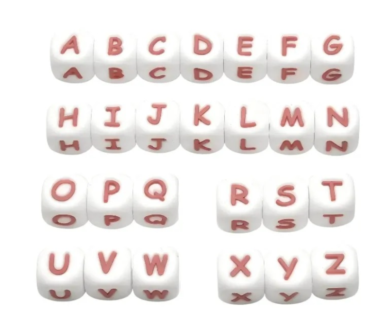 12mm White Pink Silicone Letter Beads 20pcs