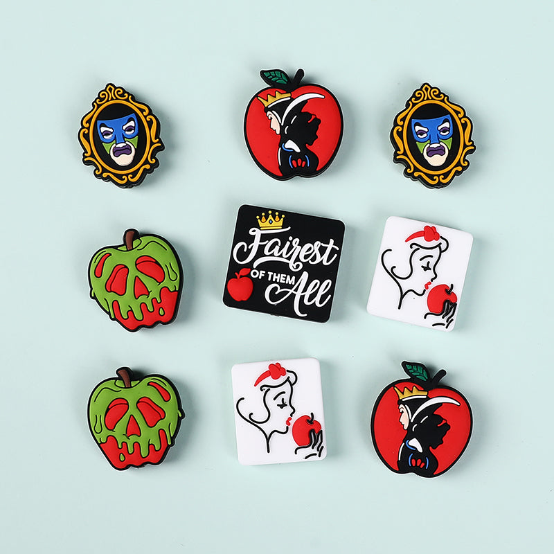 Silicone Focal Beads Snow White Poisoned Apple Icon and Text 20pcs 3