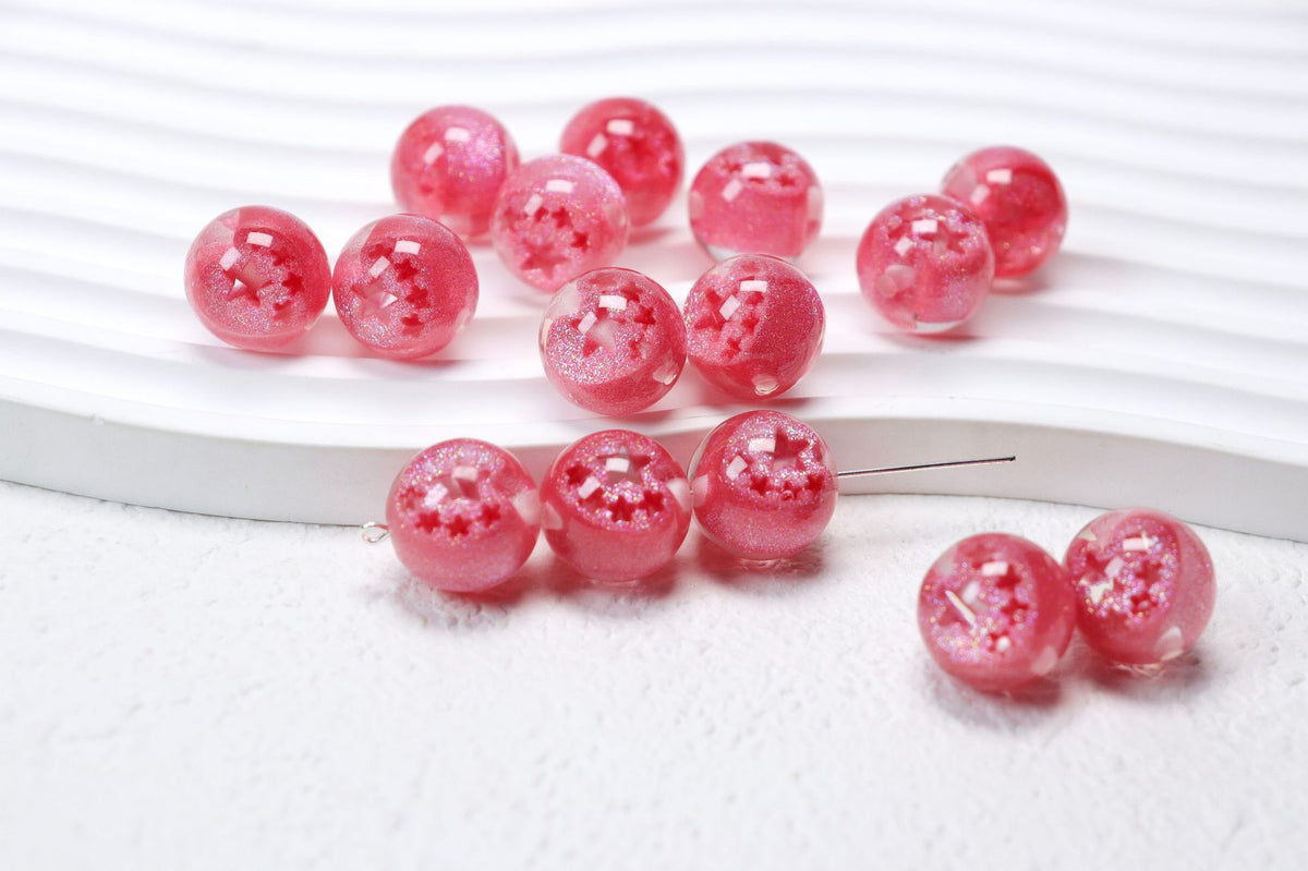 Sparkling Star Resin Round Beads 16mm 50pcs 11
