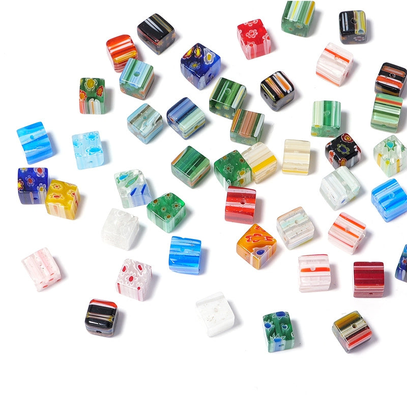 Millefiori Cube Glass Beads 8mm Vibrant Floral Design 20pcs 2