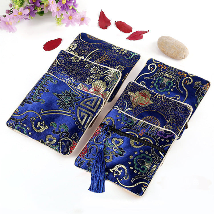 Vintage Chinese Style Brocade Zipper Cloth Pouch 11.5cm 1pc 13