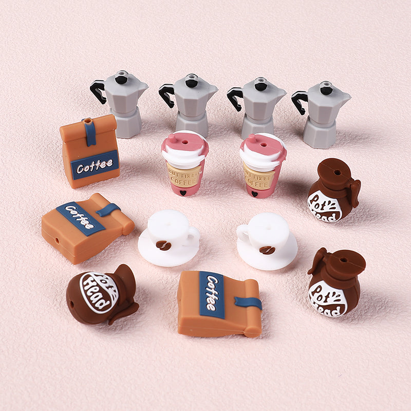 Silicone 3D Focal Beads Coffee Theme Coffee Pot Coffee Bag 20pcs 5