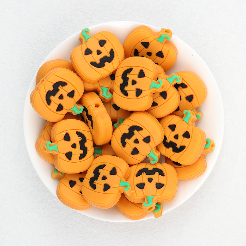 Halloween Smiling Face Pumpkin Silicone Focal Beads 20Pcs  2