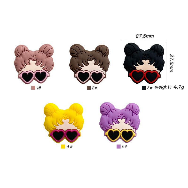 Silicone Focal Beads Glass Girl Double Buns Heart Sunglasses 20pcs 3