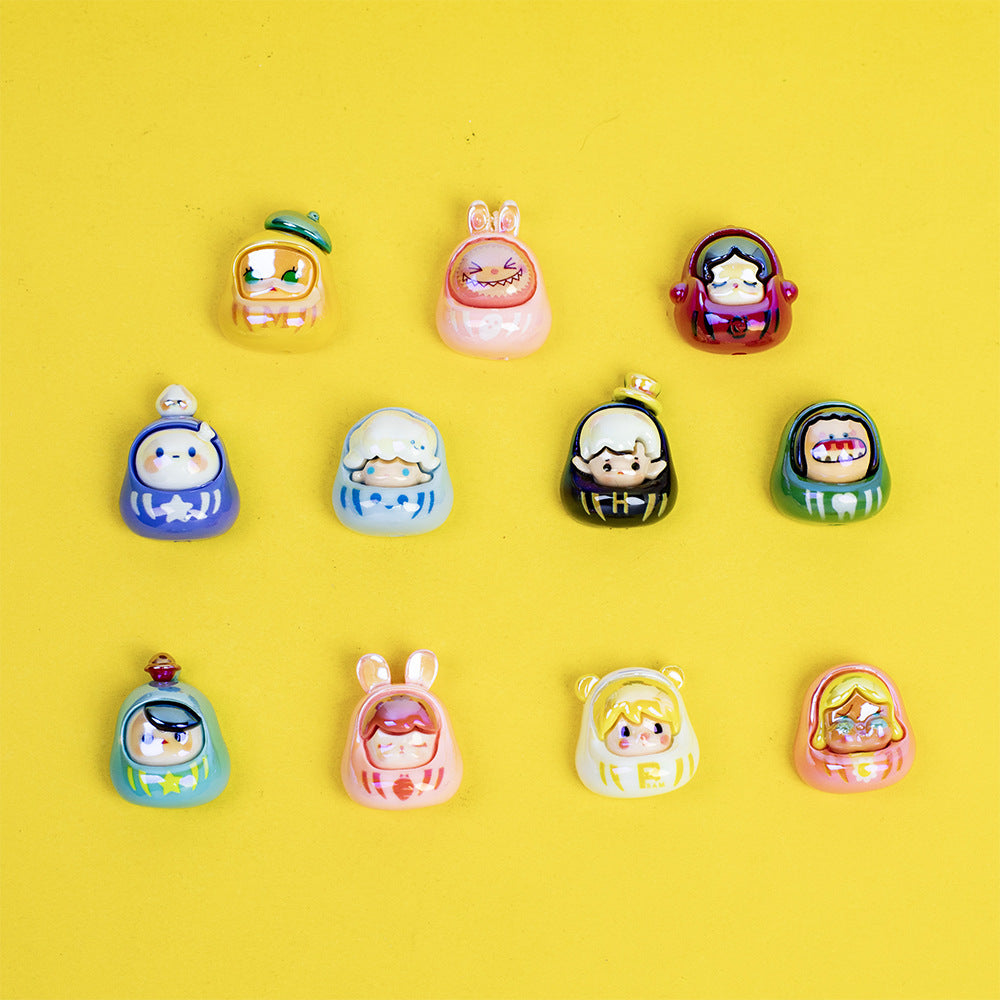 Plating POP BEAN Lucky Star Series Resin Beads Whimsical Characters 10pcs
