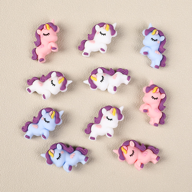 Silicone 3D Focal Beads Unicorn Pastel Colors Curly Manes 20pcs 5