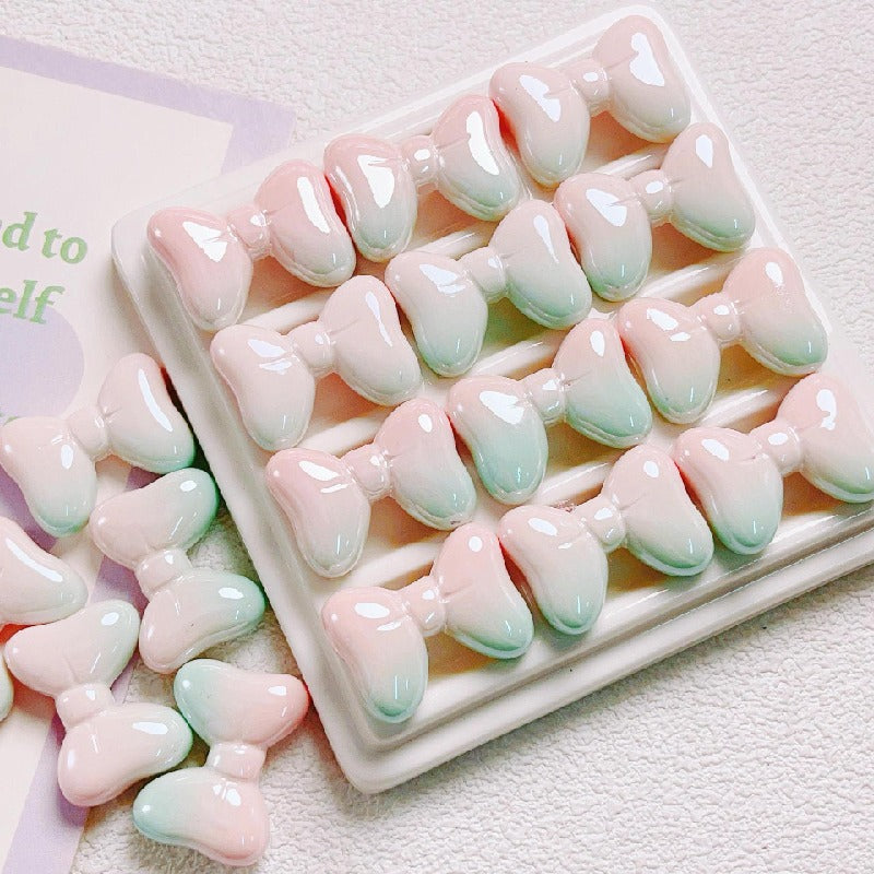 UV Finish Gradient Bow Acrylic Beads 25mm Colorful Glossy 10pcs 2
