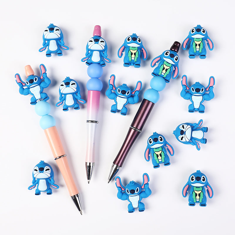 Silicone 3D Focal Beads Disney Blue Stitch Pull Ears Muscle Pose 20pcs 7