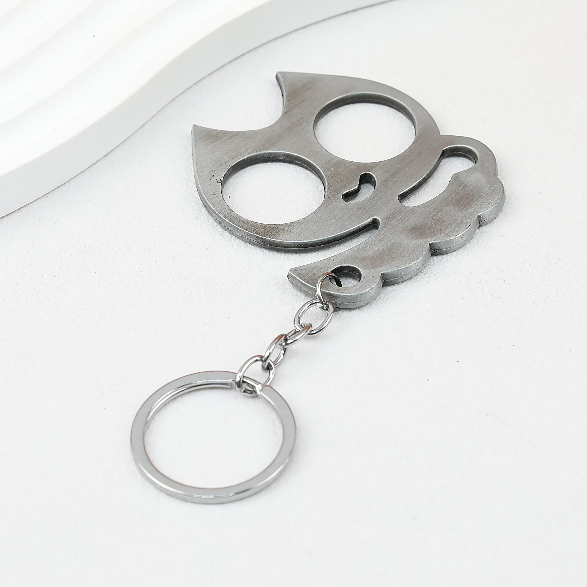 Cat Shaped Self Defense Keychain Survival Finger Clasp Compact - Grey
